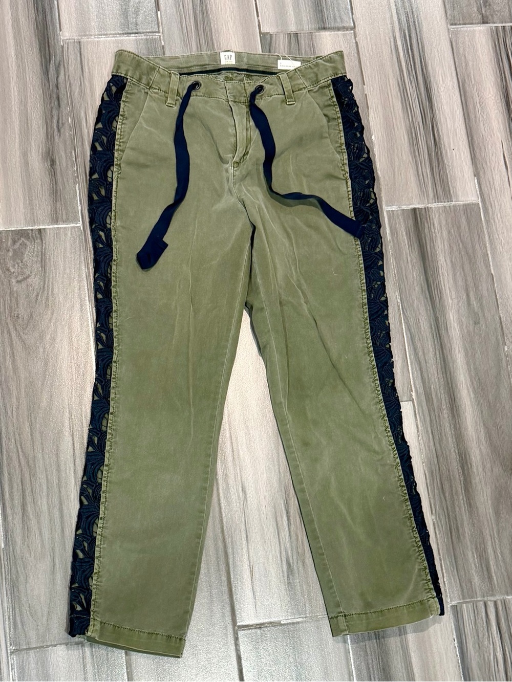 GAP Olive Green Girlfriend Chinos with Navy Side Lace